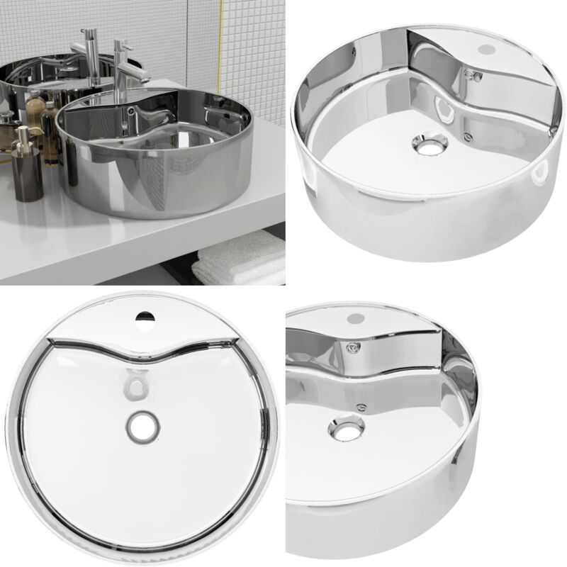 Vidaxl - Waschbecken mit Überlauf 46,5 x 15,5 cm Keramik Silbern - Rundes Waschbecken - Keramik Waschbecken - Silbernes Waschbecken - Badezimmer