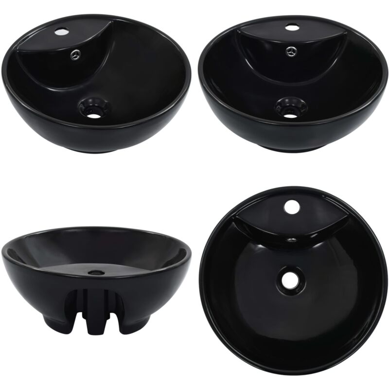 Vidaxl - Waschbecken mit Überlauf 46,5 x 18 cm Keramik Schwarz - Rundes Waschbecken - Keramik Waschbecken - Schwarzes Waschbecken - Badezimmer
