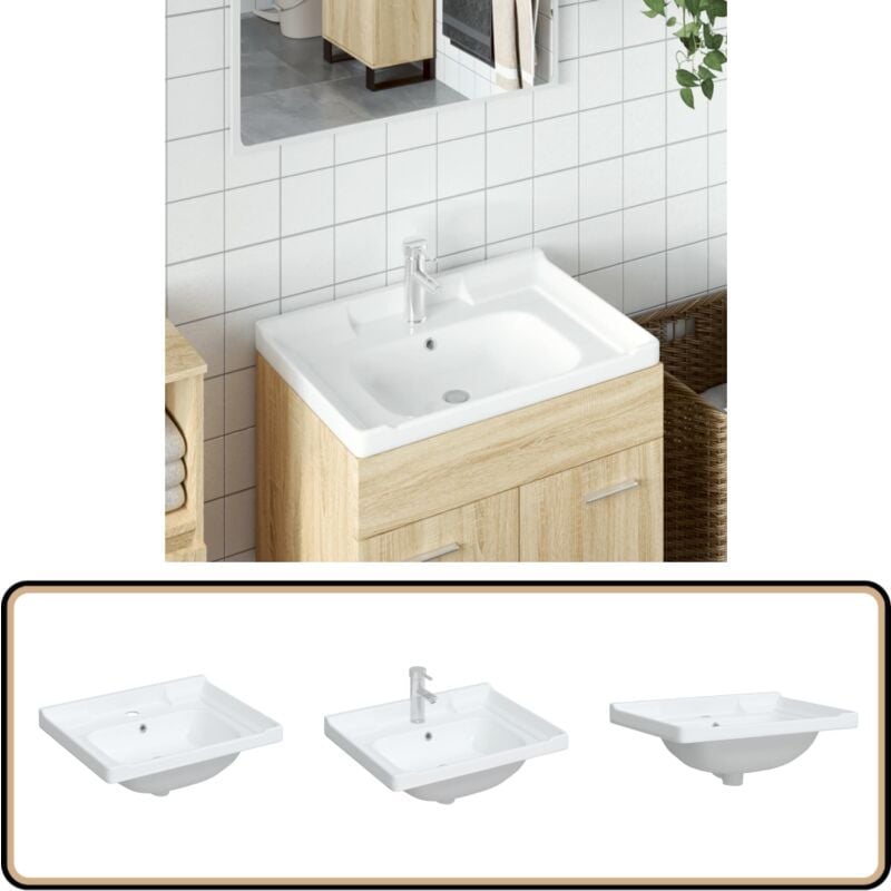 Waschbecken Weiß 61x48x23 cm Rechteckig Keramik - Waschbecken - Badezimmersanierung - Einbauwaschbecken - Keramikwaschbecken - Weißes Waschbecken