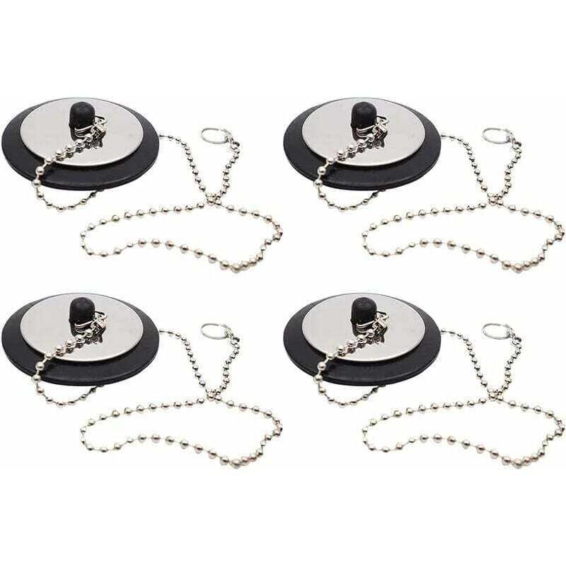 Waschbeckenstöpsel mit Kette, Gummi-Abflussabdeckung, Badezimmer-Waschbecken-Zubehör mit Kette, 4 Gummi-Abflussstöpsel mit Kette, für Waschbecken,