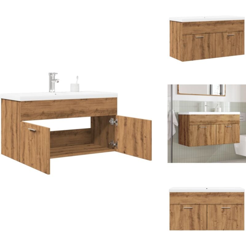 Waschbeckenunterschrank mit Einbaubecken Artisan-Eiche - Waschbeckenschrank - Waschbeckenschränke - Bad Waschtisch - Badezimmer Waschtisch