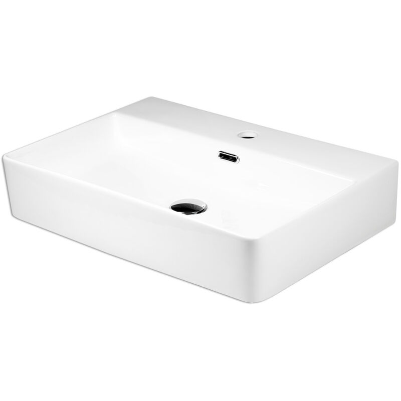 Stabilo-sanitaer - Waschbecken Keramik rechteckig 600 x 420 x 130 mm Komplettset