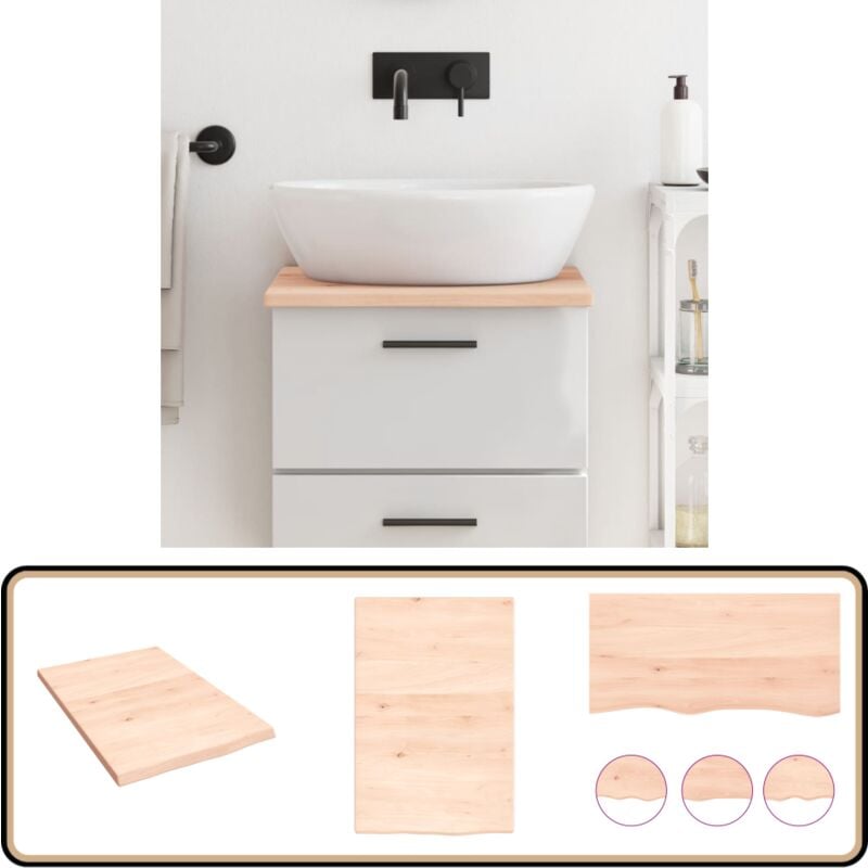 Waschtischplatte 40x60x2 cm Massivholz Unbehandelt - Waschtischplatte Eiche - Holzwaschbecken - Badmöbel - Eichenholz Platte - Möbelstück