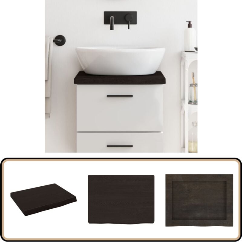 Waschtischplatte Dunkelbraun 40x30x(2-4)cm Massivholz Behandelt - Waschtischplatte - Eiche - Holzarbeitsplatte - Badrenovierung - Möbelstück