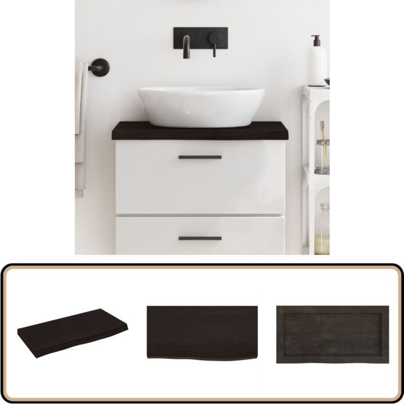 Waschtischplatte Dunkelbraun 60x30x(2-4)cm Massivholz Behandelt - Waschtischplatte - Eiche - Holzarbeitsplatte - Badrenovierung - Möbelstück