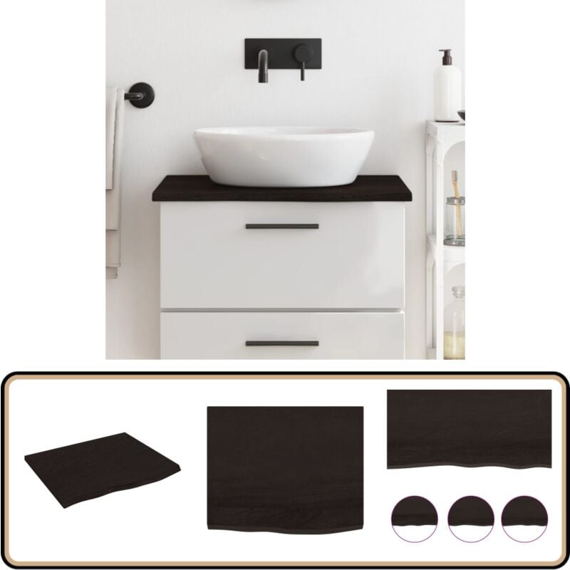 Waschtischplatte Dunkelbraun 60x50x2 cm Massivholz Behandelt - Waschtischplatte - Eichenholz Platte - Badezimmerstil - Möbelstück - Handarbeit