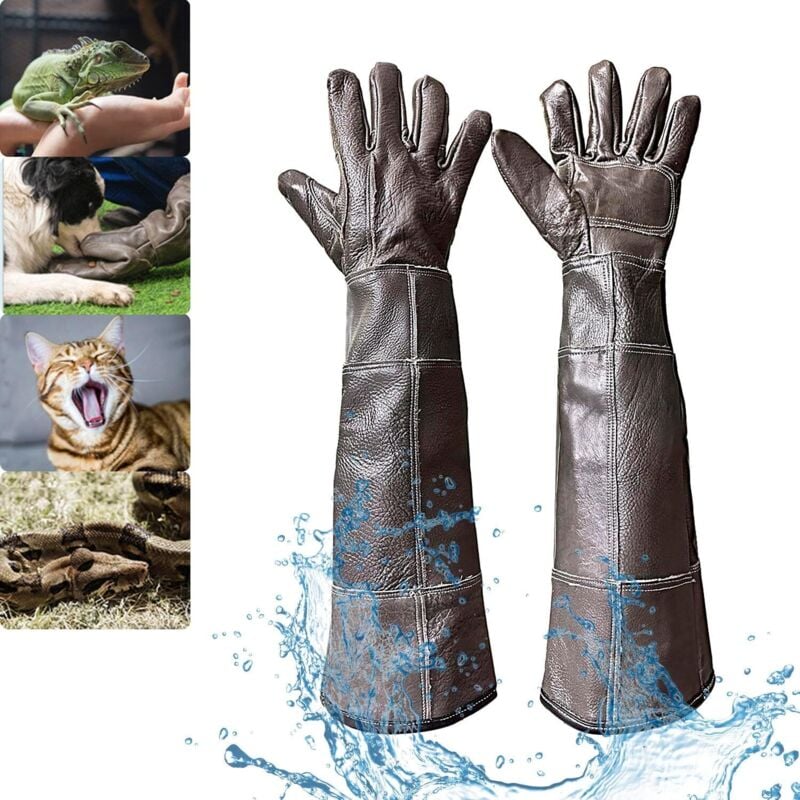 Wasserdichte Handschuhe zum Umgang mit Tieren, 60 cm/23,6 Zoll, verstärkte Anti-Biss-Handschuhe aus Leder zum Baden, Pflegen, Umgang mit Katzen,
