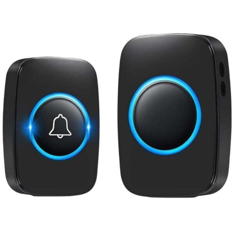 Wasserdichte, kabellose Außentürklingel, 300 m Reichweite, Klingelset mit Steckdosenempfängern, 60 Melodien und 5 Lautstärkestufen, schwarz