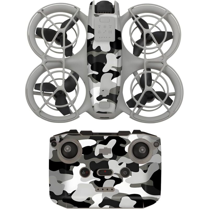 Wasserdichter PVC-Aufkleber für Drohne + Fernbedienung, farbenfroher Anti-Kratz-Aufkleber, Schutzzubehör für DJI Neo (schwarz/weißes Tarnmuster)