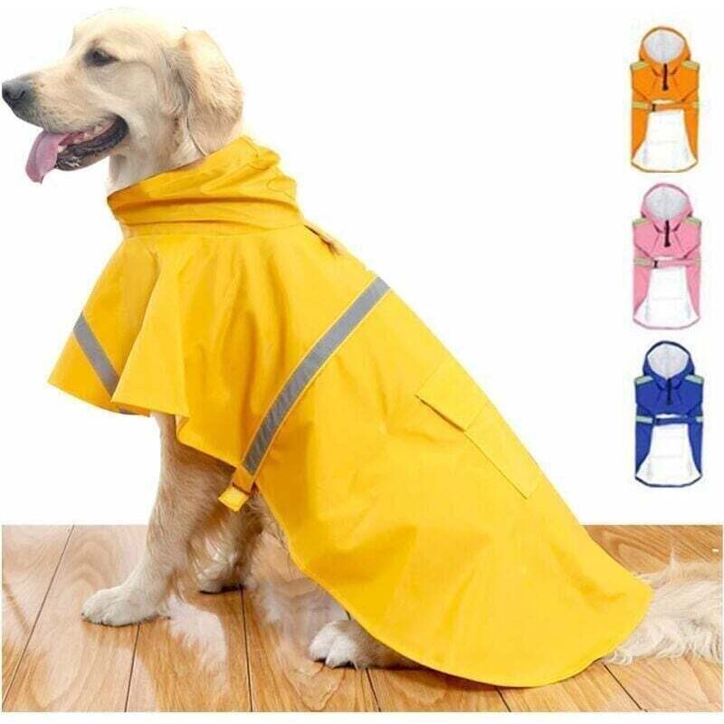 Wasserdichter Regenponcho für große Hunde mit reflektierendem Streifen an der Kapuze – gelb, XL
