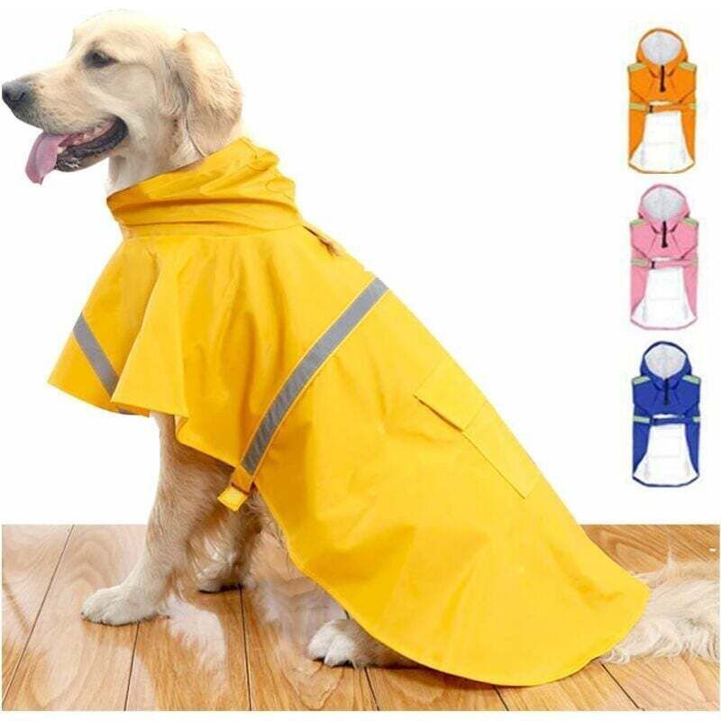 Wasserdichter Regenponcho für große Hunde mit reflektierendem Streifen an der Kapuze – gelb, XL