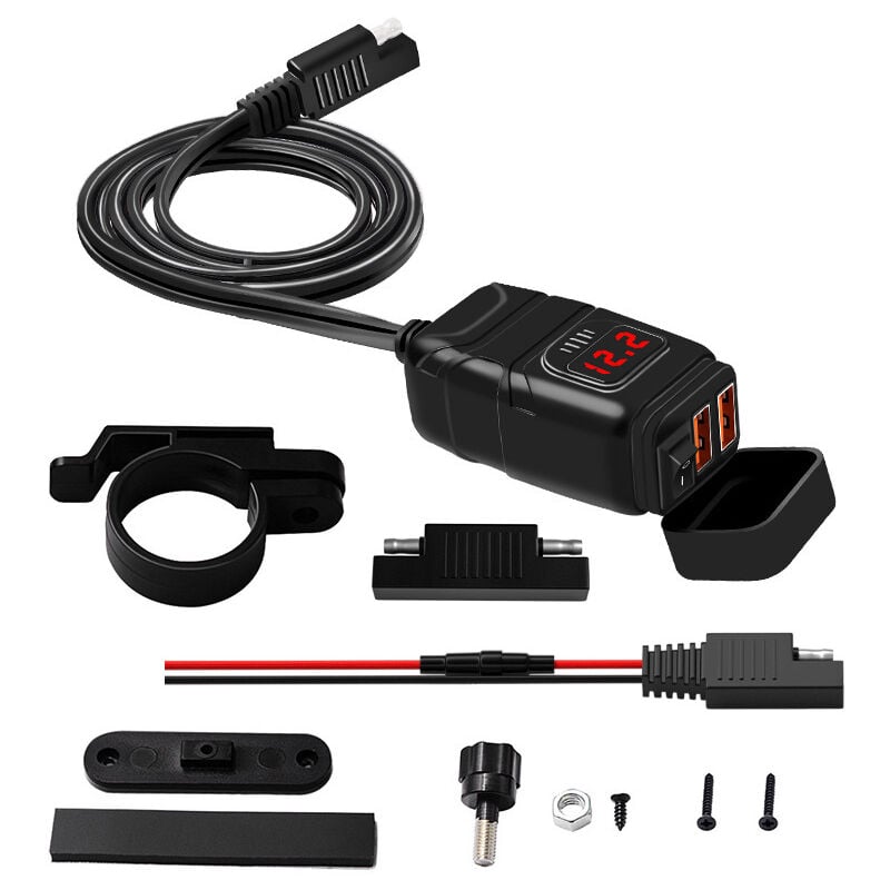 Wasserdichtes Motorrad-USB-Ladegerät, Dual-USB/QC3.0-Autoladegerät-Buchse, wasserdichte Motorrad-USB-Buchse, schnelles Laden mit Schalter und