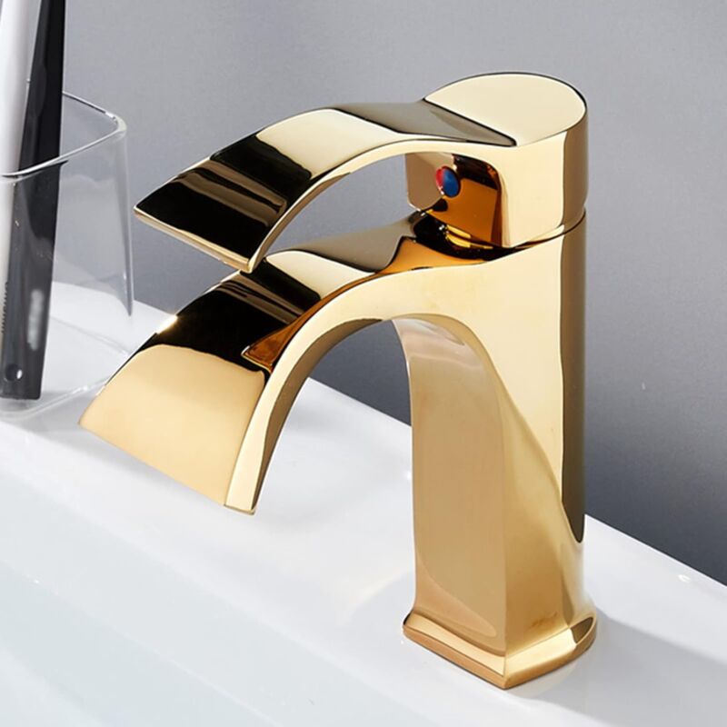 Petites Ecrevisses - Wasserhahn Bad Badarmatur Wasserfall Waschtischarmatur Modern Mischbatterie Einhebelmischer für Bad Gold