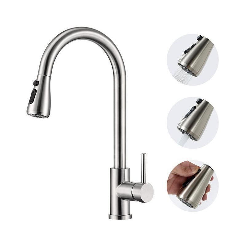 Wasserhahn Küche 360° Küchenarmatur mit Ausziehbarer Brause Spültischarmatur aus Edelstahl Mischbatterie Küche mit Dual-Spülbrause