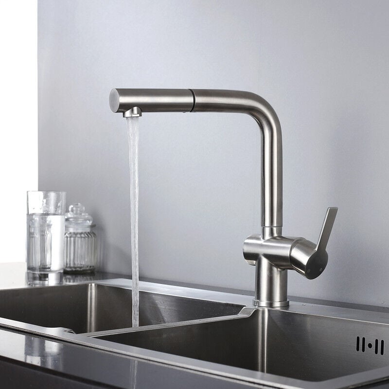 Homelody - Wasserhahn Küche ausziehbar Küchenarmatur Edelstahl Spültischarmatur mit Brause Armatur Küche Matt Hochdruck Einhebel Mischbatterie für