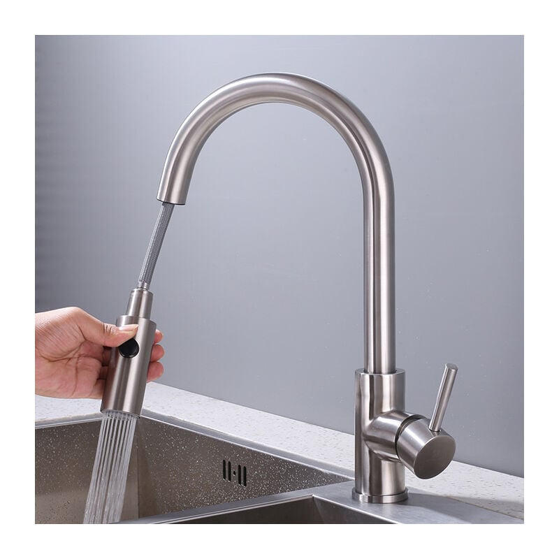 Ubeegol - Küchenarmatur mit 2 Strahlen Wasserhahn Küche ausziehbar Spültischarmatur Edelstahl Armatur Küche mit Brause Mischbatterie Küche Hochdruck