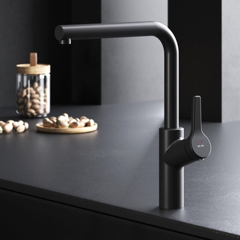 AM.PM Wasserhahn Küche drehbar Küchenarmatur Edelstahl Spültischarmatur Hochdruck Armatur Mischbatterie Küche matt FXB05022 X-Joy S, Schwarz matt
