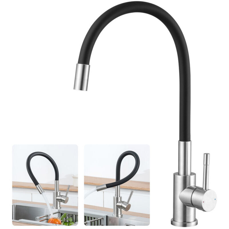 Wasserhahn Küche Flexibler, Küchenarmatur mit Flexibler Auslauf, Hochdruck Mischbatterie Küche 360° Drehbar, Einhebel Edelstahl Spültischarmatur mit