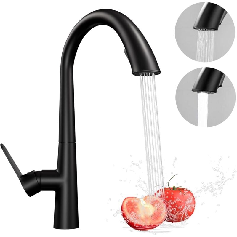 Wasserhahn Küche, Hochdruck Küchenarmatur mit Brause Ausziehbar, 360° Schwenkbar Spültischarmatur Küche - Schwarz