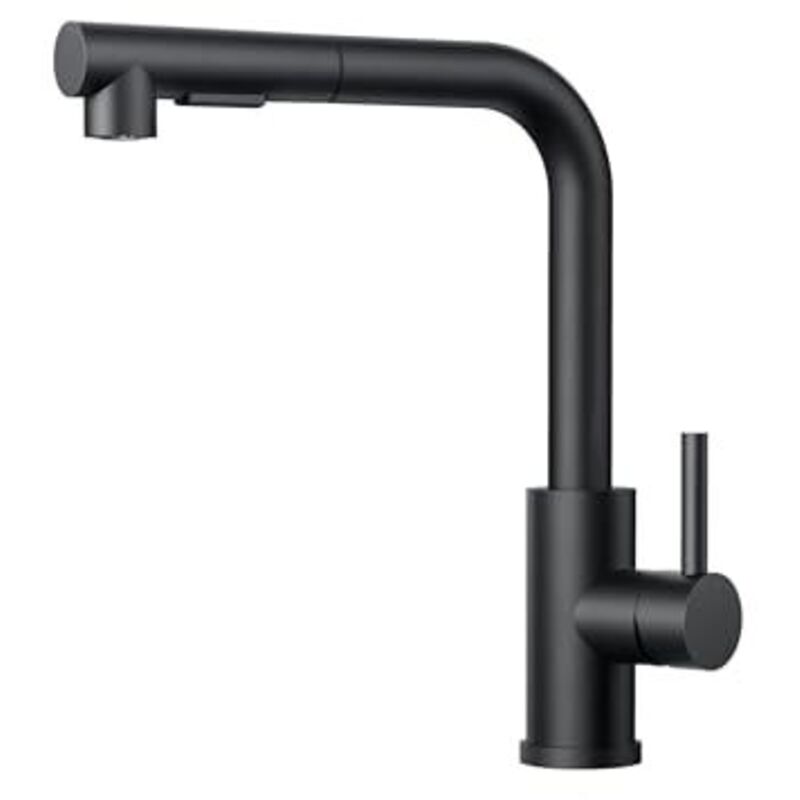 Wasserhahn Küche Schwarz, Küchenarmatur Ausziehbar mit Brause, Spültischarmatur Küche, L-förmiger Edelstahl Mischbatterie Armatur, Zwei