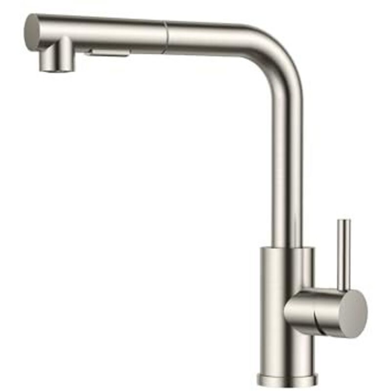 Wasserhahn Küche, Küchenarmatur Ausziehbar mit Brause, Spültischarmatur Küche, L-förmiger Edelstahl Mischbatterie Armatur, Zwei Sprühfunktionen, 360°