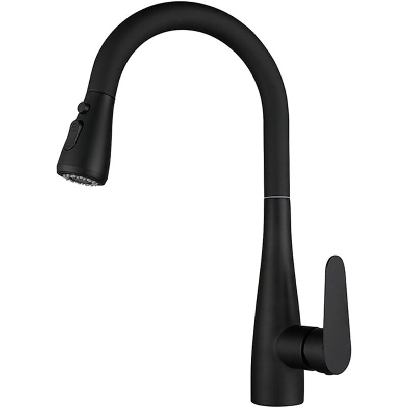 Jn.songs - Wasserhahn Küche, Küchenarmatur mit Handbrause, Küche mit Brause 2 Wasserstrahlarten - Schwarz