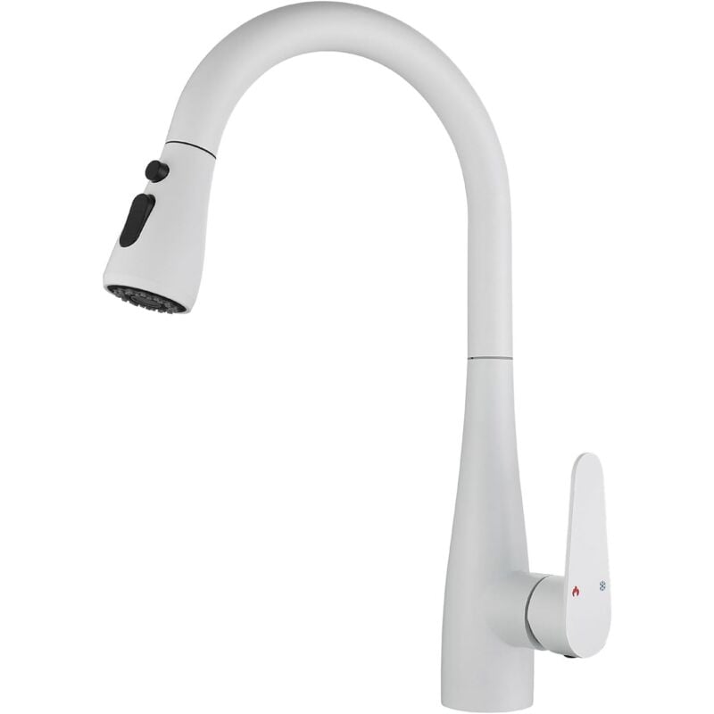 Wasserhahn Küche, Küchenarmatur mit Handbrause, Küche mit Brause 2 Wasserstrahlarten - Weiß