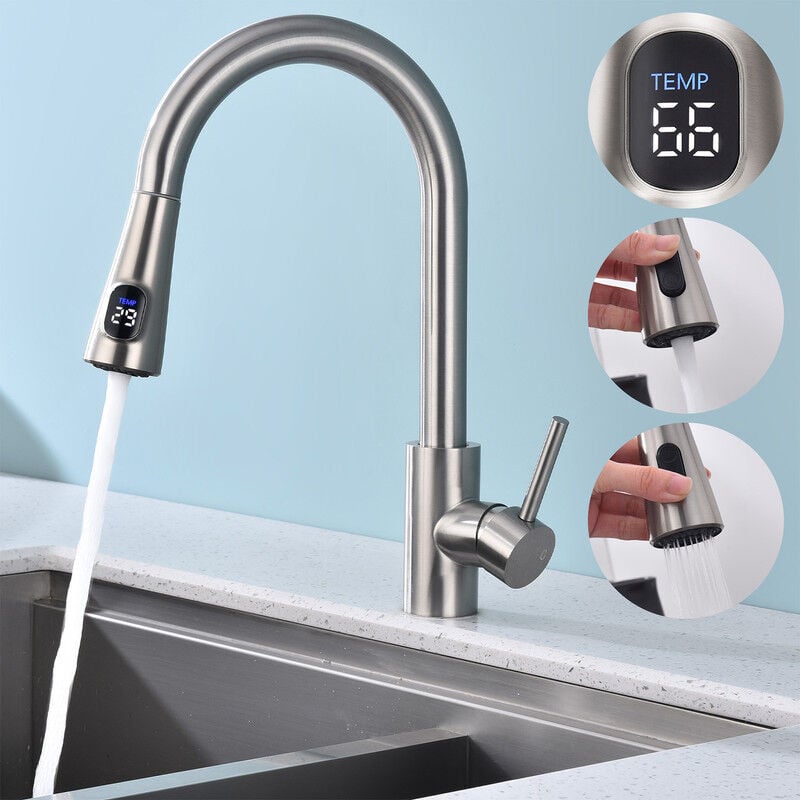 Wasserhahn Küche mit 2 Strahlarten,360° drehbar Küchenarmatur,Edelstahl Spültischarmatur,Hochdruck Armatur,Mischbatterie Küche matt gebürstet
