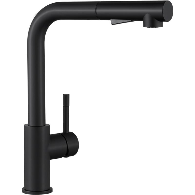 Wasserhahn Küche Schwarz, Küchenarmatur Ausziehbar, Hochdruck Armatur Küche, Mischbatterie Küche mit Brause Zwei Wasserstrahlarten, Einhebel