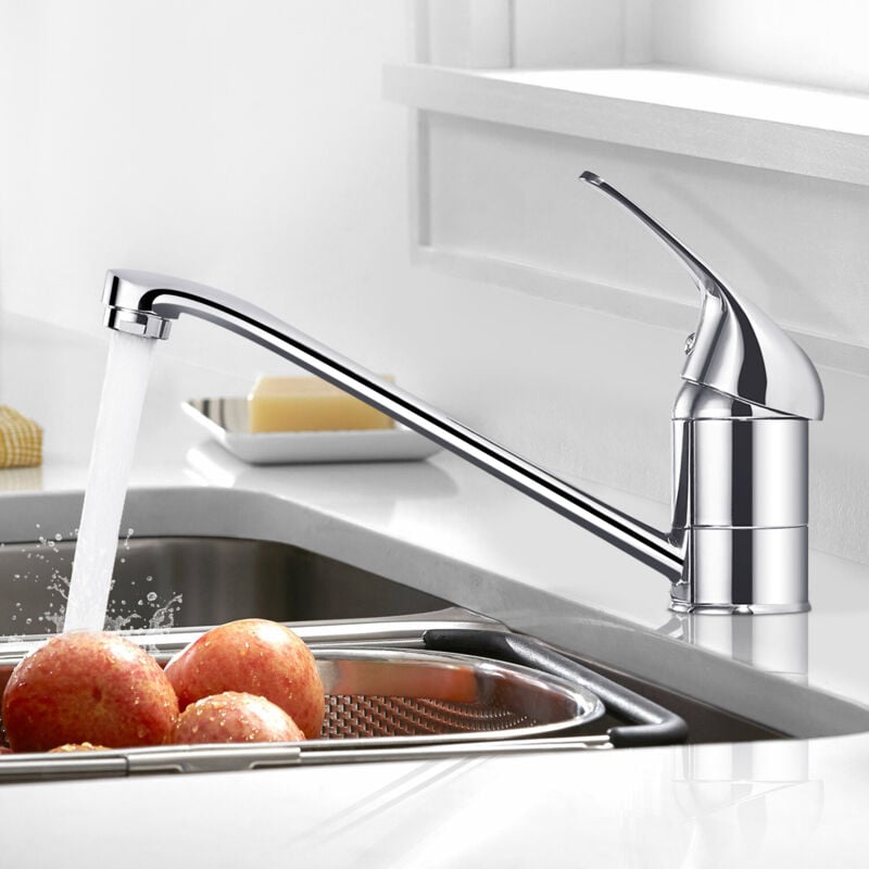 Wasserhahn Küche Silber, Küchenarmatur mit 360° Drehung, Armatur küche aus Messing, Spültischarmatur Küche mit 60CM Heiße und kalte Schläuche, Chrom