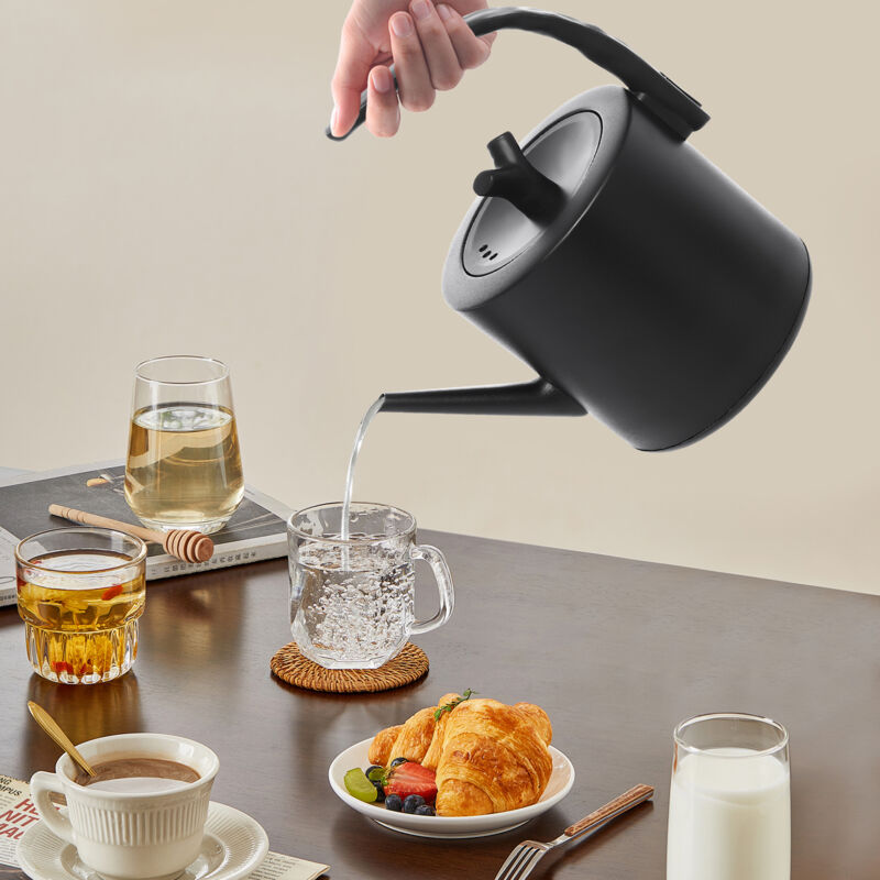 Wasserkocher 1000 w, 1 l, kreativer, minimalistischer halbrunder Griff, schwarzer Wasserkocher, Wasserkocher mit Sockel.