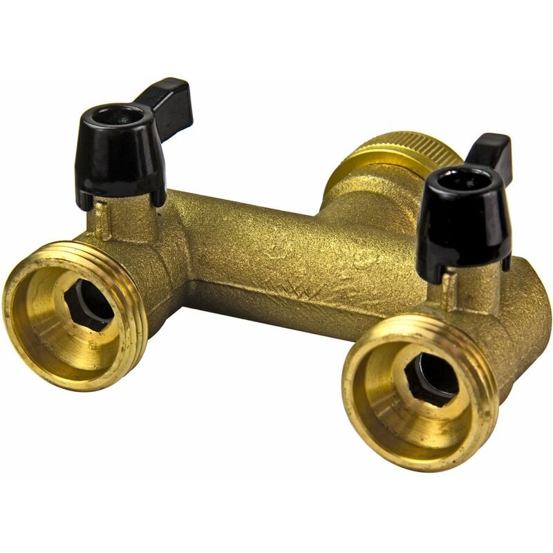 Stabilo-sanitaer - Wasserverteiler aus Messing 2-Wege 2-Fach mit Absperrhähnen für Auslaufventile 1'