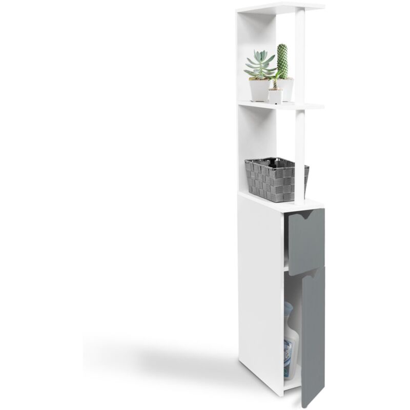 WC-Möbel Regal Holz willy 2 Türen weiß und grau