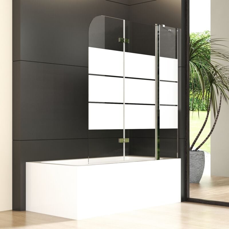 WDWRITTI 150x140cm Badewannenaufsatz Gestreift Badewanne Duschwand mit festem segment 6mm ESG Sicherheitsglas Badewanne Duschwand 3-teilig faltbar