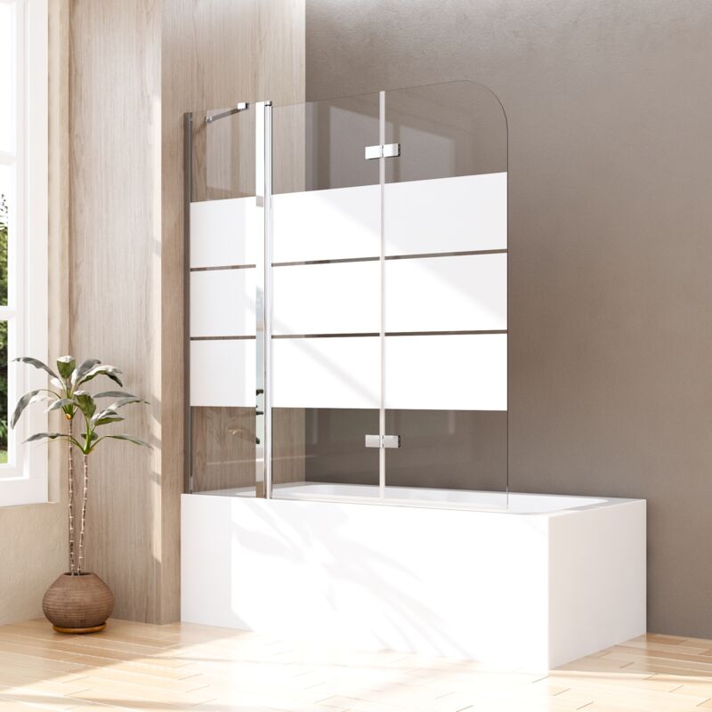 WDWRITTI 160x140cm Badewannenaufsatz Gestreift Badewanne Duschwand mit festem segment 6mm ESG Sicherheitsglas Badewanne Duschwand 3-teilig faltbar