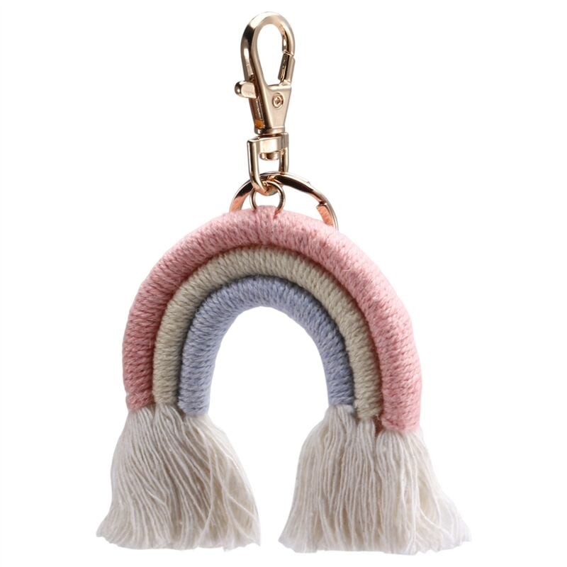 Weben von Regenbogen-Schlüsselanhängern für Frauen, Boho, handgefertigt, Schlüsselanhänger, Makramee, Taschenanhänger, Auto-Hängeschmuck, Geschenke, c