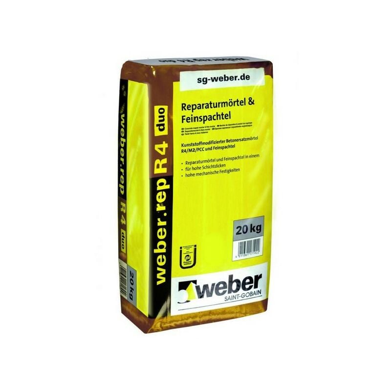 Weber Saint Gobain - weber.rep R4 duo Reparaturmörtel & Feinspachtel Zementgrau, 20 kg
