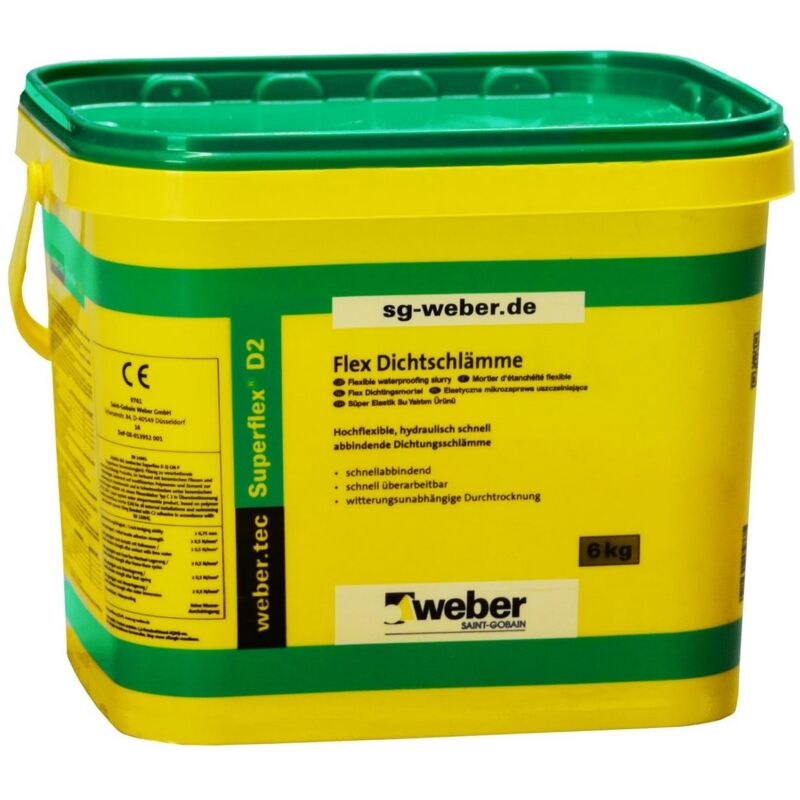 Weber Saint Gobain - weber.tec Superflex D2 Flex Dichtungsschämme 2k Abdichtung Flexdichtung, 6 Kg