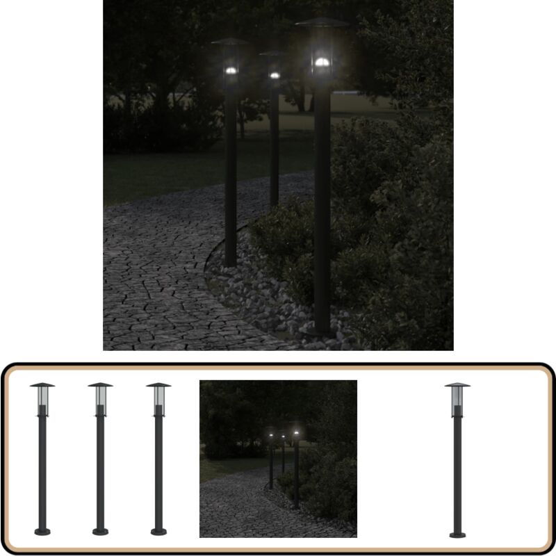 Wegeleuchten 3 Stk. Schwarz 100 cm Edelstahl - Outdoor-Beleuchtung - Gartenlampe - Stehleuchte - Edelstahl Lampe - LED-Lampe