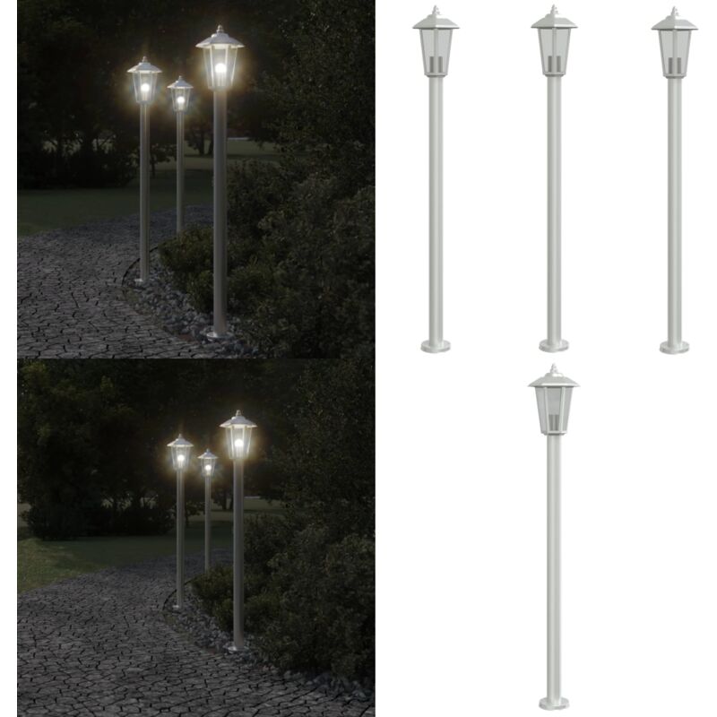 Wegeleuchten 3 Stk. Silbern 120 cm Edelstahl - Outdoor Beleuchtung - Gartenlampe - LED Stehlampe - Edelstahl Lampe - Wetterfeste Beleuchtung - Home &
