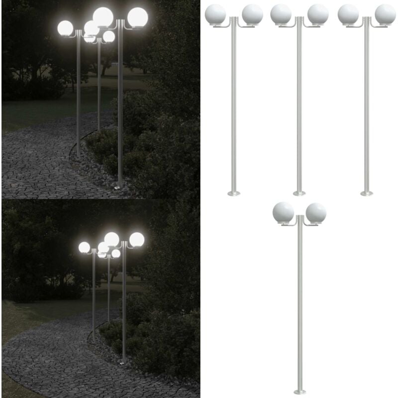 Wegeleuchten 3 Stk. Silbern 215 cm Edelstahl - Outdoor-Beleuchtung - Gartenlampe - Stehlampe - Edelstahl Lampe - Wetterfeste Beleuchtung - Home &