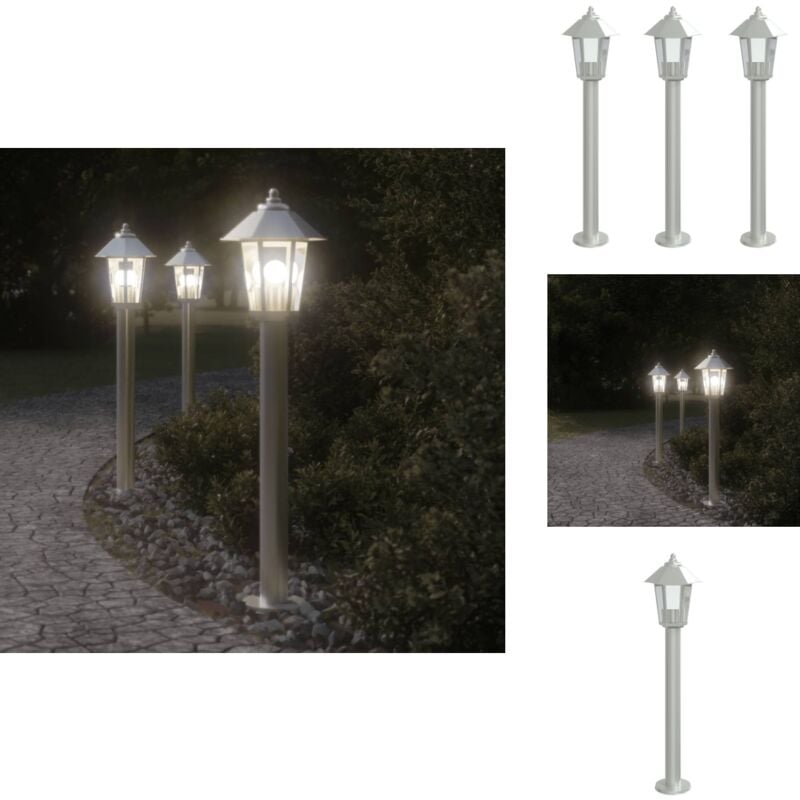 Wegeleuchten 3 Stk. Silbern 80 cm Edelstahl - Outdoor Beleuchtung - Gartenlampe - Edelstahl Lampe - LED Stehlampe - Wetterfeste Beleuchtung