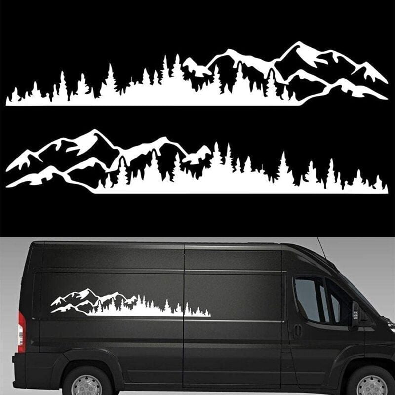Weiß) 2 Stück Autoaufkleber Bergwald Vinyl Autoaufkleber lkw Fenster Stoßstange Autotür Aufkleber Kajak Vinyl dekorativer Karosserieaufkleber
