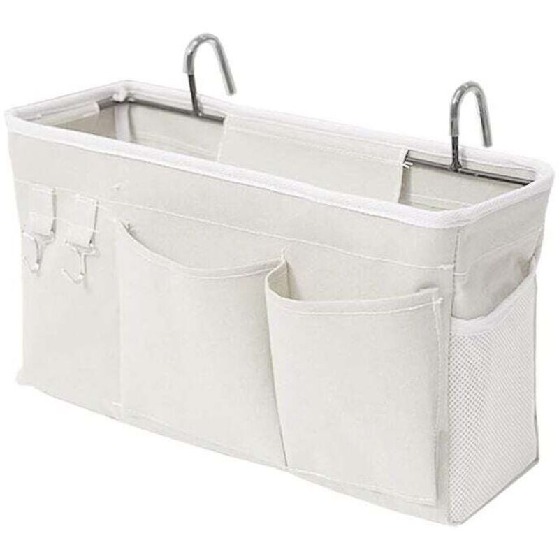 Weiß, Bett-Aufbewahrungstasche mit Leihhaken, Hängetasche, Etagenbett-Aufbewahrungstasche kann Bücher, Zeitschriften, Handys, Kopfhörer aufbewahren,