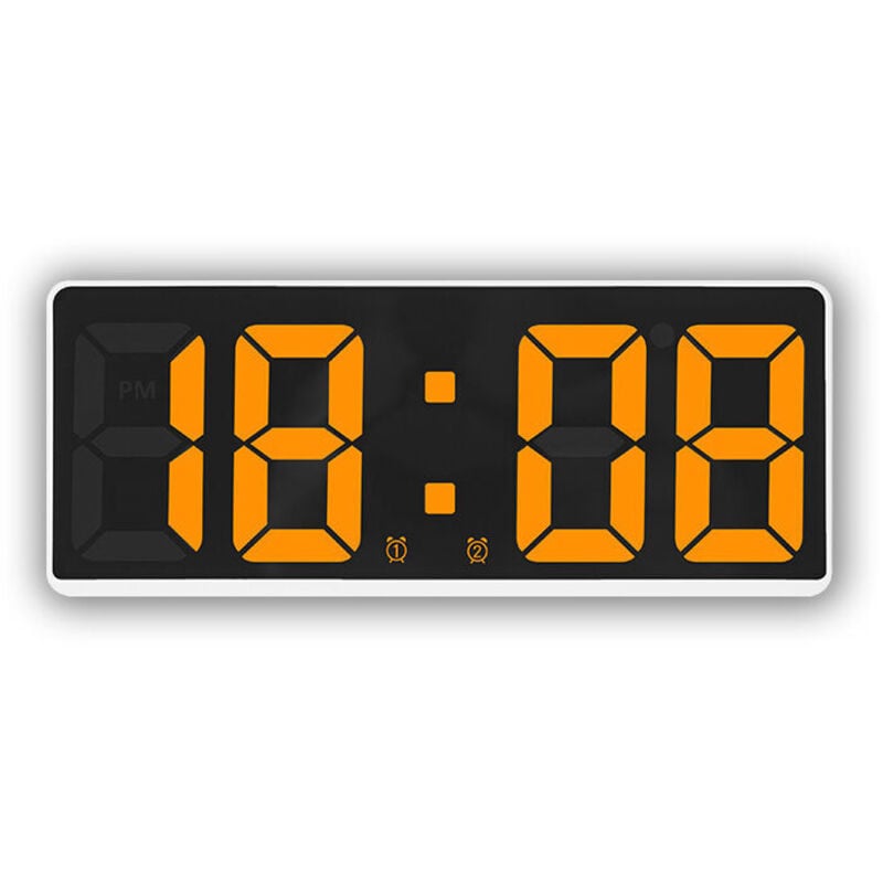 Weiß + Orange-Quarz Wecker LED Uhr Große Display Digital Uhr Nachttisch für Schlafzimmer,