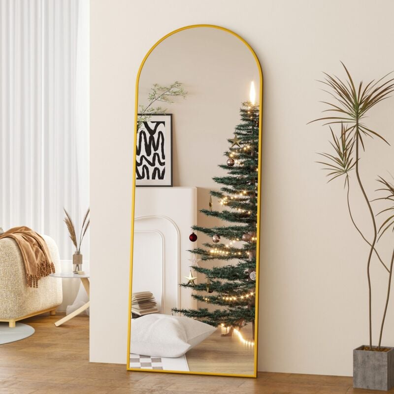 Boromal - Gold Standspiegel Ganzkörperspiegel mit Gold Metallrahmen Ganzkörperspiegel Rundbogen 150 x 50 cm Wandspiegel Stehspiegel Standspiegel für