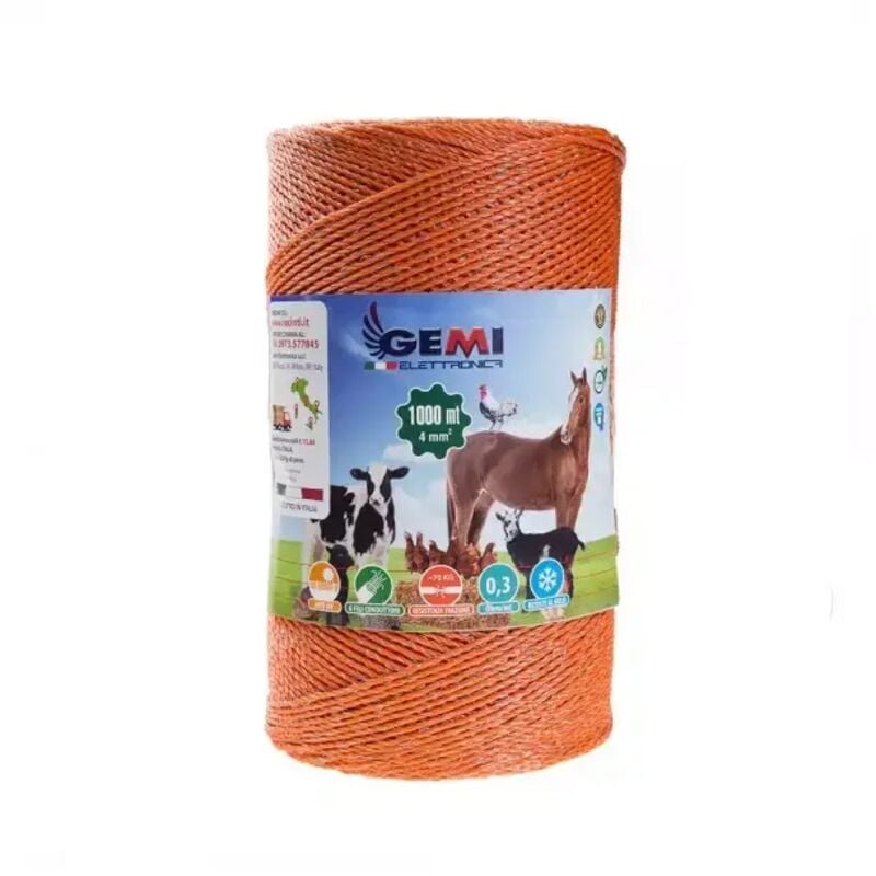 Gemi Elettronica - Weidezaunlitze Für Den Weidezaun 1000 mt 4 Mm² Litze Weidezaunseil Für Elektrozaun Für Tiere Pferde Hunde Eber Kühe Schweine Hühner
