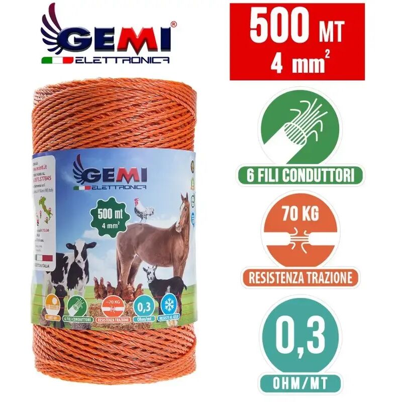 Gemi Elettronica - Weidezaunlitze Für Den Weidezaun 500 mt 4 Mm² Litze Weidezaunseil Für Elektrozaun Für Tiere Pferde Hunde Eber Kühe Schweine Hühner