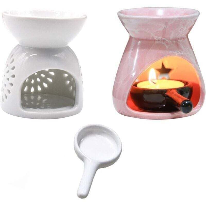 weiße Keramik-Ölbrenner + Kerzenlöffel, kleiner Keramik-Kerzenhalter für Duftwachs, Homeoffice