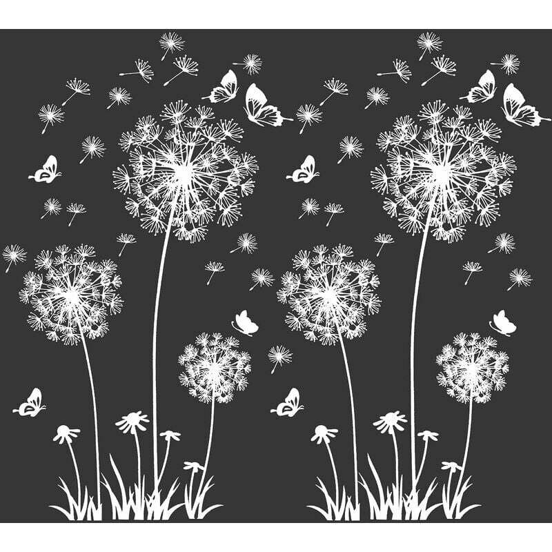 weiße Löwenzahn-Wandaufkleber für die Wanddekoration, große Löwenzahn-Blumenpflanze, Wandaufkleber für Schlafzimmer, Eingangsbereich, Flur, Fenster